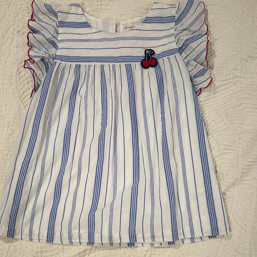 Striped Blue and White blouse with Cherry Patch